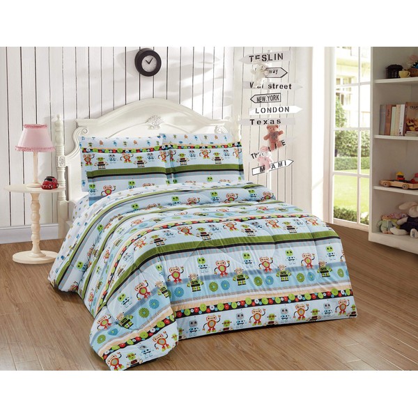 Kids Collection Twin Size Comforter And Sheet Set Robot Android Fantasy Machine Technology Cartoon Multi-Color for Kids New # Robot