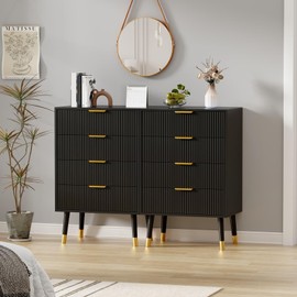 Garvee 4 Drawer Dresser for Bedroom, Modern Closet Dressers Chest of Drawers, Storage Chest Cabinet Organizer Unit, Small Fluted Nightstand for Bedroom, Black