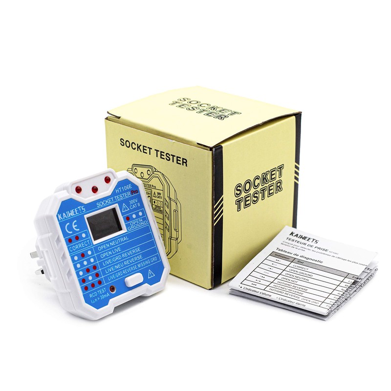 KAIWEETS HT106E Socket Tester UK, RCD Plug Socket Tester Electrical