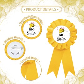 Bee Big Sister Tinplate Badge Pin, Sister to Bee Pin for for Girl, Bee Birthday Girl Button Pin, Yellow Rosette Happy Birthday Day Button for Girl Celebration, Bee Theme Baby Shower/Newborn Baby Party Favors