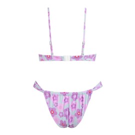 VOLAFA Women's Triangle Bikini Set Smooth Elastic Frilled Push Up Swimsuit Two Piece Bathing Suit (Purplefloral-P, Medium, Numeric_6)