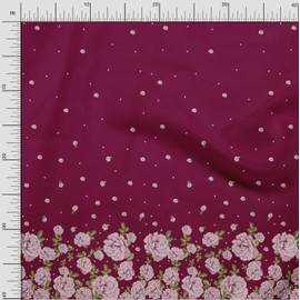 Soimoi Red Cotton Canvas Fabric Leaves & Rose Panel Decor Fabric Printed BTY 42 Inch Wide