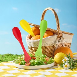 3 Piece Plastic Spoon, 3 in 1 Spoon, Portable Camping Cutlery Set, Reusable Camping Spoon, Fork with Portable Bag for Outdoor Activities, Camping (Red & Green & Yellow)