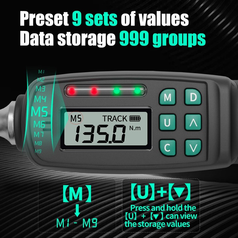 XLIT 1/2" Digital Torque Wrench ±2% Accuracy (5-99.5 ft-lb) -