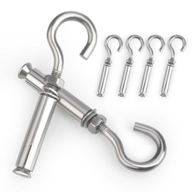 AccEncyc M6 Concrete Wall Hook 304 Stainless Steel Expansion Hook Standard Open Cup Hook 6 Pack Expansion Bolts Heavy Duty Concrete Hook for Indoor, Outdoor (Small Open Hook)