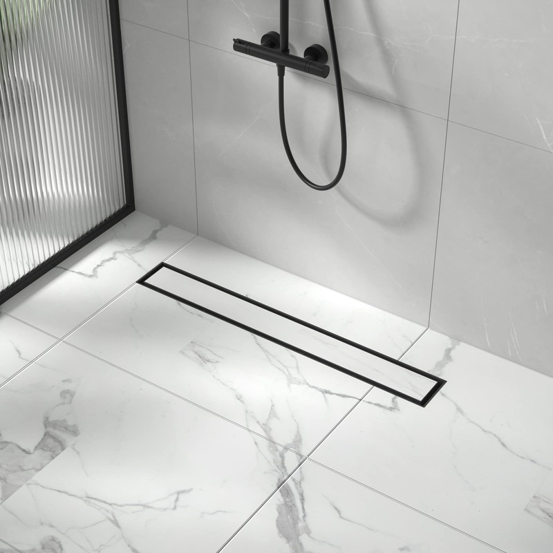 Bernkot Linear Shower Drain 24", Matte Black Floor Drain with