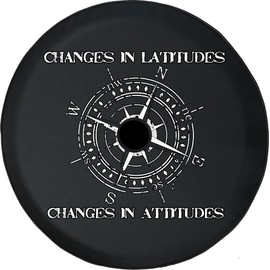 Funny Spare Tire Wheel Cover for Camper SUV Trailer Truck RV JP Thick PVC Leather | Latitudes Attitudes Black 33 Inch with Backup Camera Hole