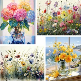 4 Pack Flowers Diamond Painting,Diamond Art Kits Adults,Flowers 5D Diamond Painting Kits for Adults,Flower Gem Art Kit Adult and Crafts Home Decor 12x16inch