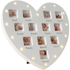 First Year Baby Picture Frame Baby Keepsake Frame with LED Light 0-12 Month 1.6x1.6in Newborn Nursery Decor Milestone Photo Frame for New Mom Dad Infant Birthday Memories Gifts