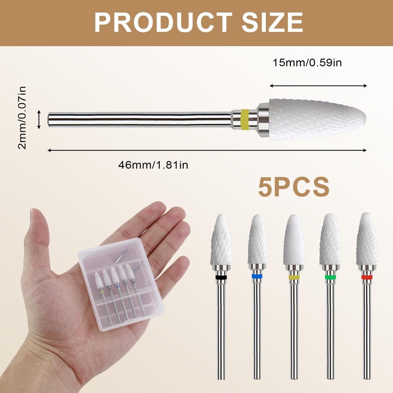 5 Piece Ceramic Nail Drill Set in Corn Shape, Professional