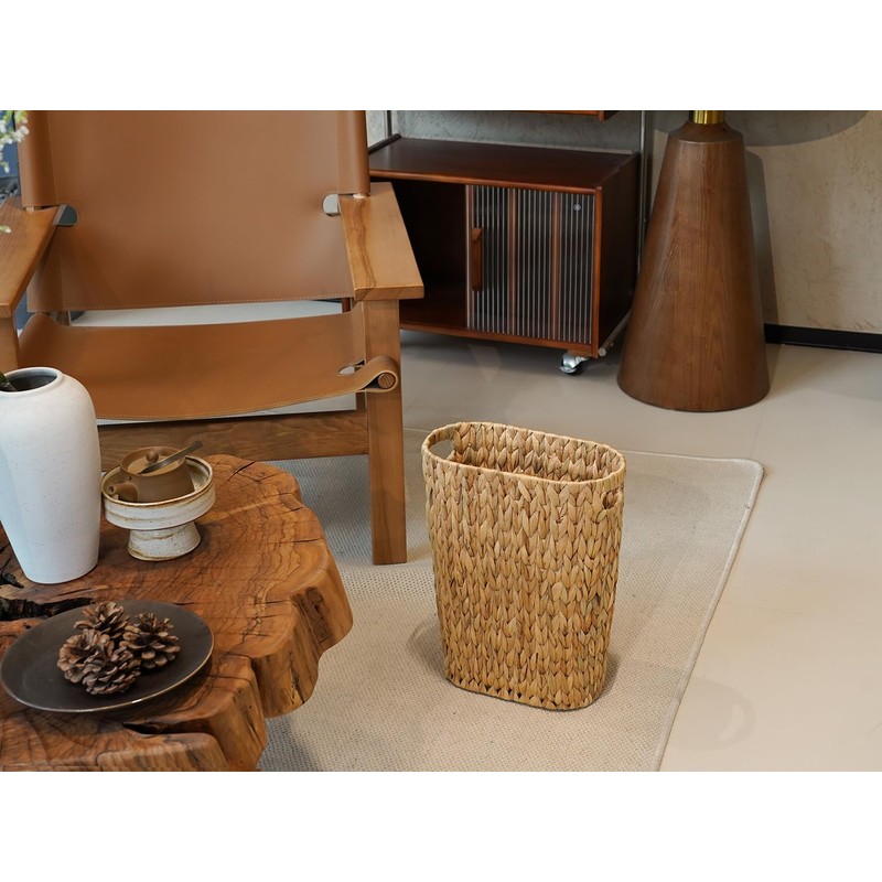 Coeusy Wicker Trash Can,Bathroom Trash Can,Water Hyacinth Wicker Waste Basket