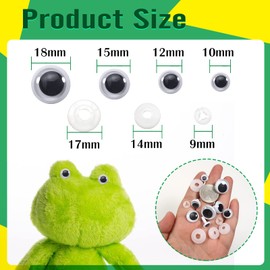 TOAOB 50pcs Wiggle Googly Eyes 10 to 18mm Black White Plastic Safety Eyes Craft Eyes with Washers for Soft Doll Making Plush Animals Crochet