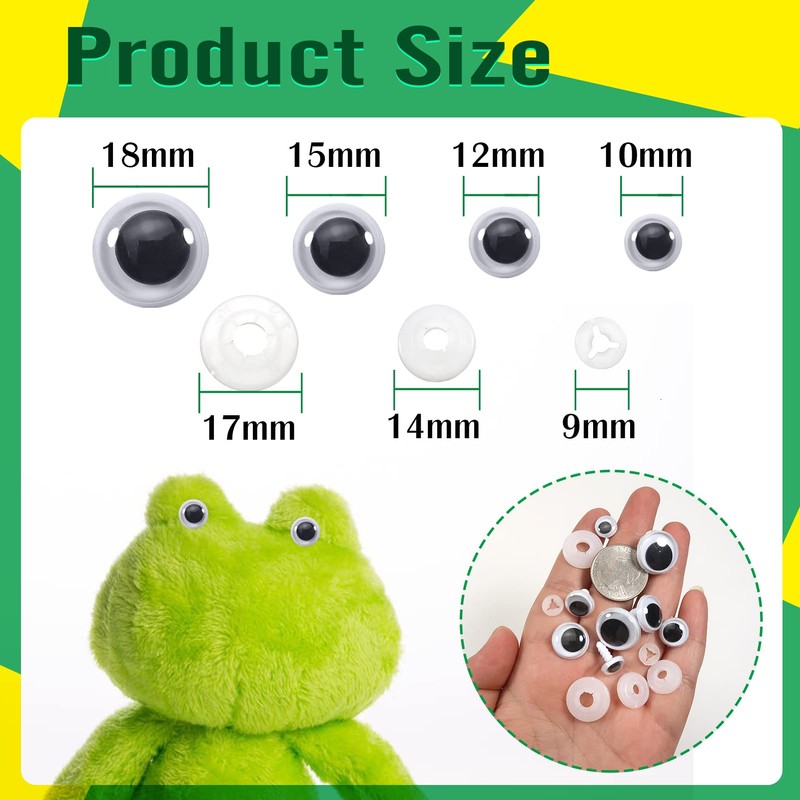 TOAOB 50pcs Wiggle Googly Eyes 10 to 18mm Black White
