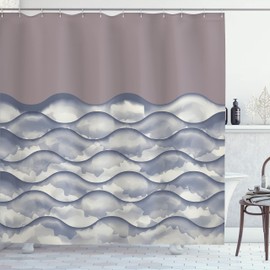 Ambesonne - Cortina de ducha de océano, ilustración de olas del mar, con imagen de mareas de agua líquidas, diseño de mareas de agua, tela de tela, juego de decoración de baño con ganchos, 69 pulgadas de ancho x 84 pulgadas de largo, cálido oscuro