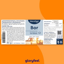 Boron - High dose with 3.5 mg boron + vitamin D3 per tablet - 400 tablets for over 1 year supply - High bioavailability thanks to vitamin D - 100% vegetarian and without unwanted additives