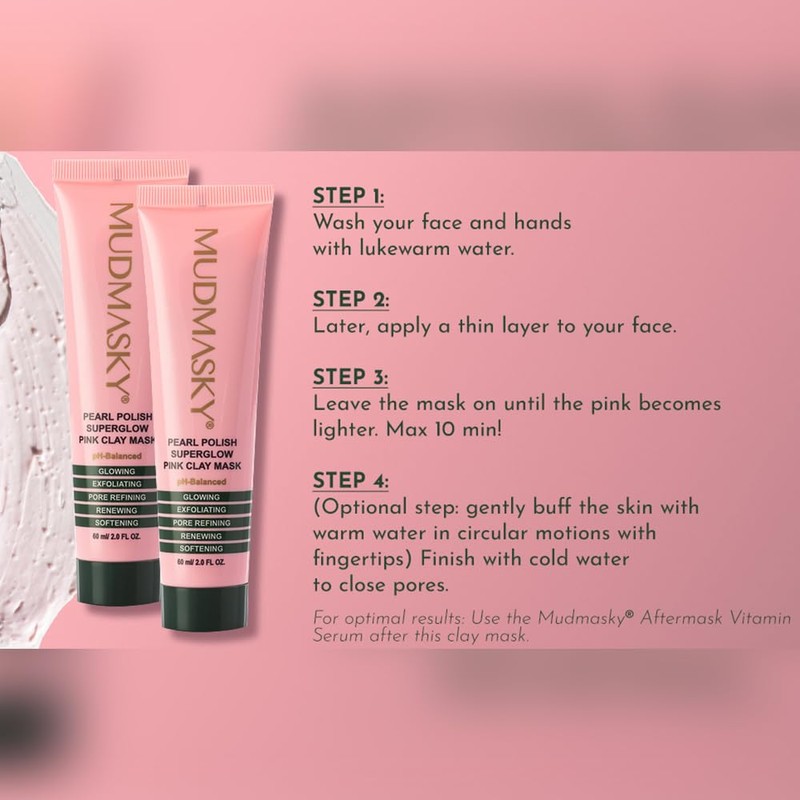 MUDMASKY Pearl Polish Superglow Pink Clay Mask 2.0 OZ -