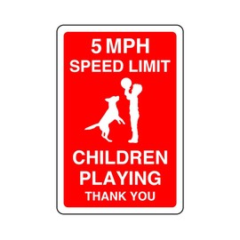 Safety First Display LTD 5mph speed limit children playing- 1.2mm Rigid plastic high-visibility and durability for indoor/outdoor usage (300mm x 200mm)