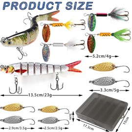 Cerkkapo Fishing Lure Set, Fishing Bait, 12 Pieces, Trout Bait, Artificial Bait, Fishing Spinner, Blinker Wobbler Set, Includes Spoons, Trout, Perch Bait, Pike Bait, Fishing Accessories with Storage