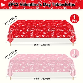 QUERICKY 2 Pack Valentines Day Tablecloths, 220x130cm Rectangle Valentine Love Heart Table Cover for Valentine's Day Party Decorations Anniversary Proposal Engagement Weddings Decor, Red Pink