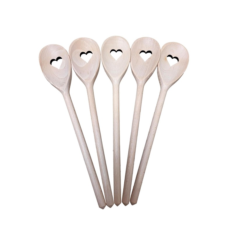 Wooden World 10 Wooden Spoons Love Heart Shape Beech Wood