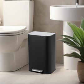 Takywep 3.2 Gallon Bathroom Trash Can with Lid, Stainless Steel Garbage Can with Foot Pedal & Removable Inner Bucket, Rectangular Small Step Waste Bin for Kitchen Living Room (Matte Black)