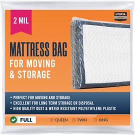 Utopia Home Full Size Mattress Cover for Moving, 2 Mil Thick Plastic Mattress Bag for Disposal, Mattress Encasement Fits Mattresses up to 14 Inches, Mattress Bags for Moving