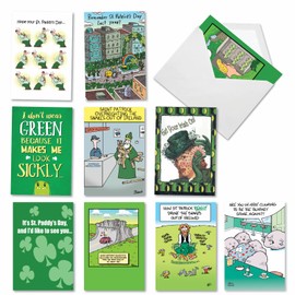 NobleWorks 10 Assorted Box Set Funny St. Patrick's Day Greeting Cards w/5 x 7 Inch Envelopes (10 Designs, 1 Each) Green Day AC10365SPG-B1x10