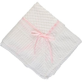 Julius Berger Blanket White Knitted with Belgium Lace - Pink, Blue and White (Pink, One Size)