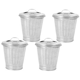 CHILDWEET Compact Metal Trash Can with Lid Small Bedroom Desktop Bin Metal Table Bin Flower Pot Office Home Waste Basket