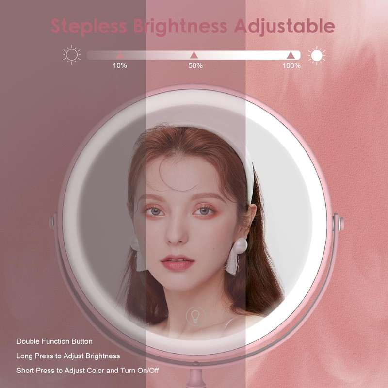 Makeup Mirror, Rechargeable Vanity Mirror with 3 Lights, 1X/10X