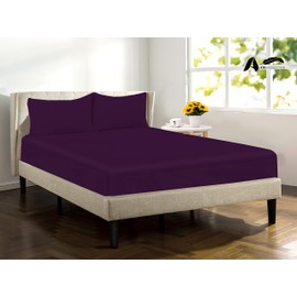 A ATH COLLECTION Egyptian Cotton Fitted Sheet 25 CM Extra Deep Pocket, 200 Thread Count Cotton Soft, Fade & Wrinkle Resistant Fitted Bed Sheets (Super King, Plum)
