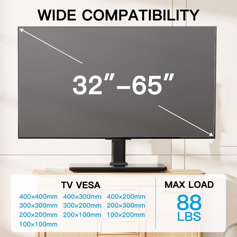 PERLESMITH Universal Swivel TV Stand-Table Top TV Stand for 32-65