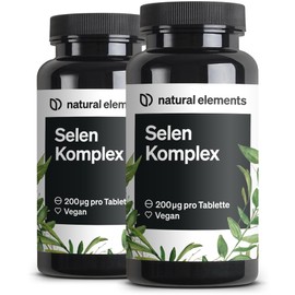natural elements Selenium Complex (Set of 2) - 2 x 365 Tablets with 200 μg Each - Complex of Sodium Selenite and Selenium Methionine - Vegan, High Dose, No Unnecessary Additives, Laboratory Tested