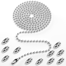 120-inch Ceiling Fan Pull Chain, Pull Chain Extension for Ceiling Fans and Light Fixture, Rust Proof Stainless Steel 3mm Beaded Ball Chain with 12 Matching Connectors (Silver)