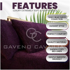 GC GAVENO CAVAILIA 2 Pack Teddy Fleece Pillow Cases - 100% Polyester Thermal Warm & Cozy Pair of Soft Fluffy Plain Fleece Pillow Cases - Aubergine