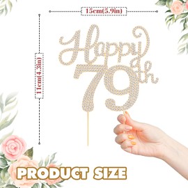 LASKYER - Decoración de 79 cumpleaños, decoración de 79 cumpleaños con diamantes de imitación dorados, cartel de metal brillante para tartas de cumpleaños de 79 años
