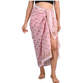 Pareo 100% algodón estampado a mano pareo para mujer, traje de baño envolvente, falda de bikini de playa, bufanda pareo estola chal para mujer, Diseño-10, Talla única