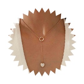 Vacaonio Bohemia Crystal Heart Y Lariat Necklace Cz Heart Y Drop Necklace Chain Gold Circle Lariat Necklace Long Heart Y Shape Necklace Jewelry for Women