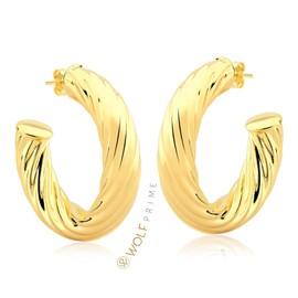 18K Gold Plated Twisted Rope Round Hoop Earrings in White Gold and Yellow Gold