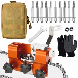 Chain Saw Sharpener Kit Hand-Cranked Tool Portable Chainsaw Sharpeners Jig with 10pcs Tungsten Burrs and Durable Carry Bag Hand for 4"-22" Chain Saws Sharpening