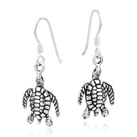 AeraVida Sea Turtle Ocean Beach Lover .925 Sterling Silver Dangle Earrings | Nature-Inspired Coastal Jewelry for Women