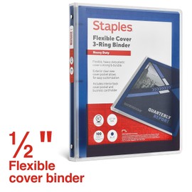 Staples Heavy Duty 1/2" 3-Ring Flexible Poly Binders, Blue (ST62610)