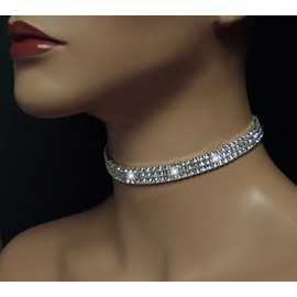 EFTOM Rhinestone Necklaces for Women 14K Gold Plated Diamond Choker Necklace Adjustable Rhinestone Choker 3 Rows