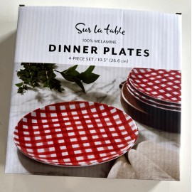 Sur La Table 100% Melamine Dinner Plates 4 Piece Set 10..5" Red & White