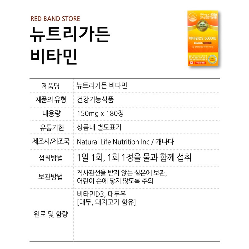 Nutri Garden Vitamin D3 Vitamin 5000IU 180 tablets 6 months