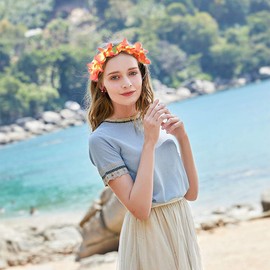 Hawaiian Leis Flower Headband Wristbands Tropical Hawaii Luau Necklace Bracelets Hair Hoops Wreath Women Headpiece Hair Bands Cosplay Costume Summer Beach Vacation Pool Party Decoration Yellow