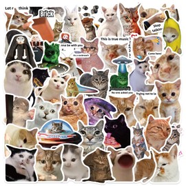 Cat Meme Stickers, Funny Cat Stickers for Kids Journaling Adults Kawaii,Cute Waterproof Vinyl Sticker for Water Bottles Laptops 50Pcs