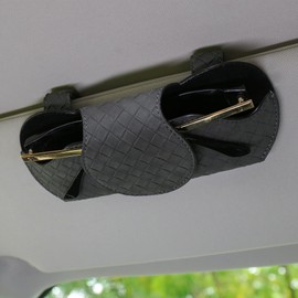 KINIVA Sunglasses Holder for Car Visor PU Leather Glasses Case with Clips for Car Visor Automotive Interior Visor Accessories Apply to All Car Models (Grey)