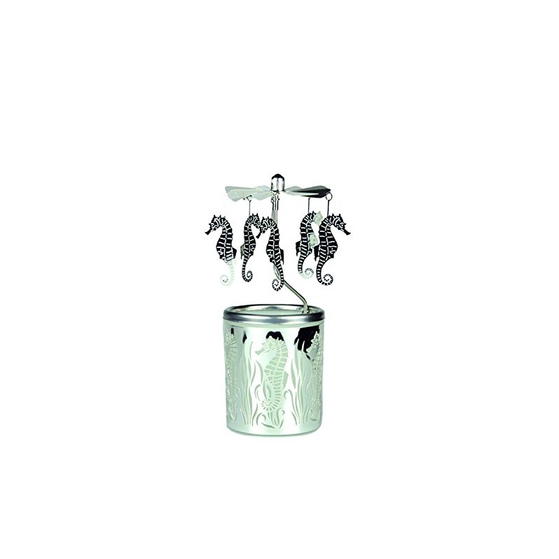 Kerzenfarm Seahorse Rotary Carousel for Tealights, Metal and Glass, 16.5cm