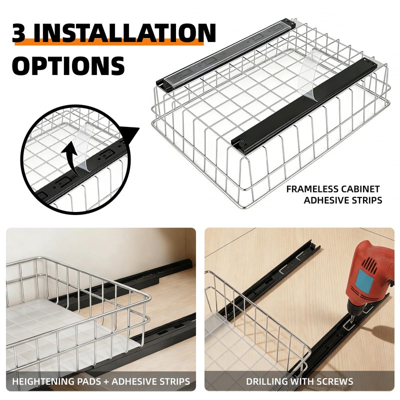 YUBAMIN Pull Out Cabinet Organizer, 1 Pack Stainless Steel Pull